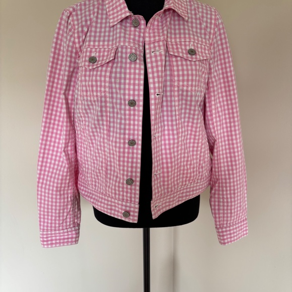 Talbots Pink Gingham Denim Jacket - Picture 3 of 8